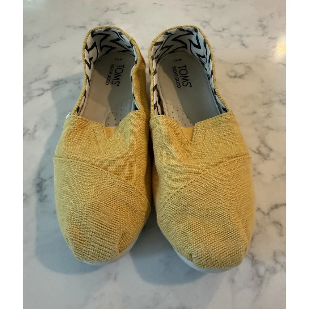 TOMS Alpargata Heritage Eco Women's‎ Slip On Canvas Shoes Yellow Flats Size 7